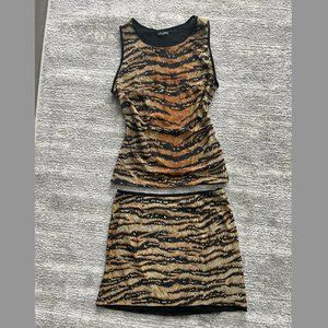 DOLCE GABBANA MARE Vintage Tiger Print Set Top + Skirt